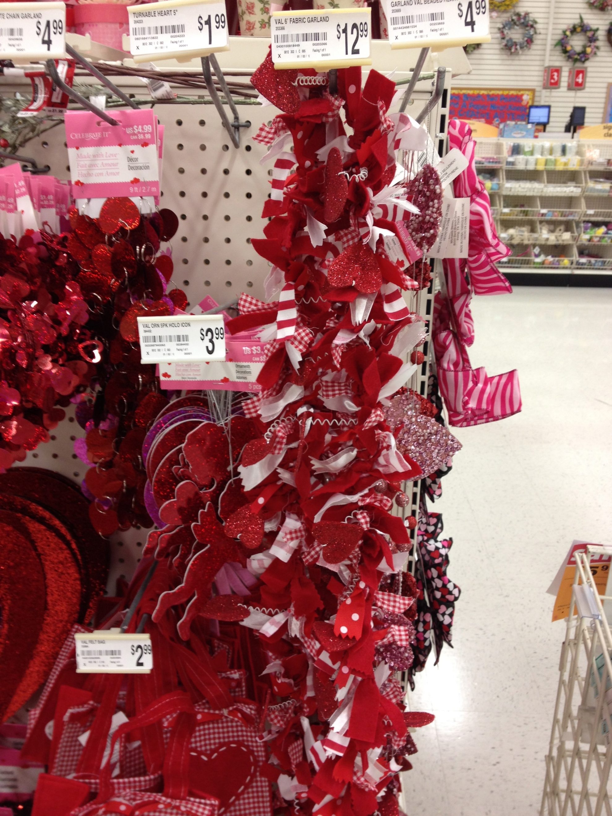 Valentine decorations at Michaels craft store.