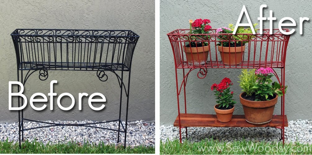 Two photos of a before and after of an upcycled wire rack. 