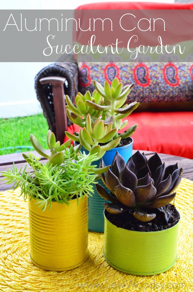 Aluminum Can Succulent Garden via SewWoodsy.com #LifeForLess #pmedia