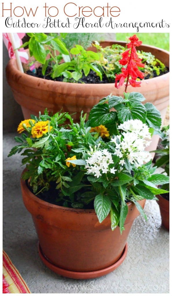 How to Create Outdoor Potted Floral Arrangements from SewWoodsy.com #gardening #diy