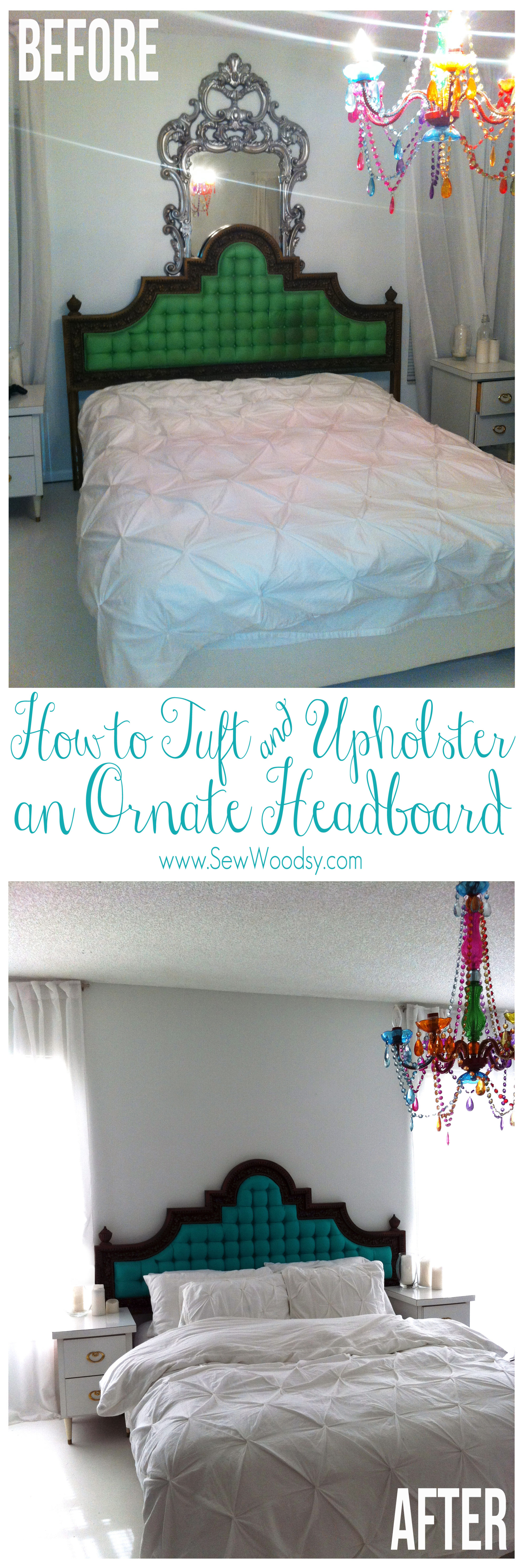 {Video} How to Tuft & Upholster an Ornate Headboard from SewWoodsy.com created for Homes.com #DIY #Video #Upholstery 