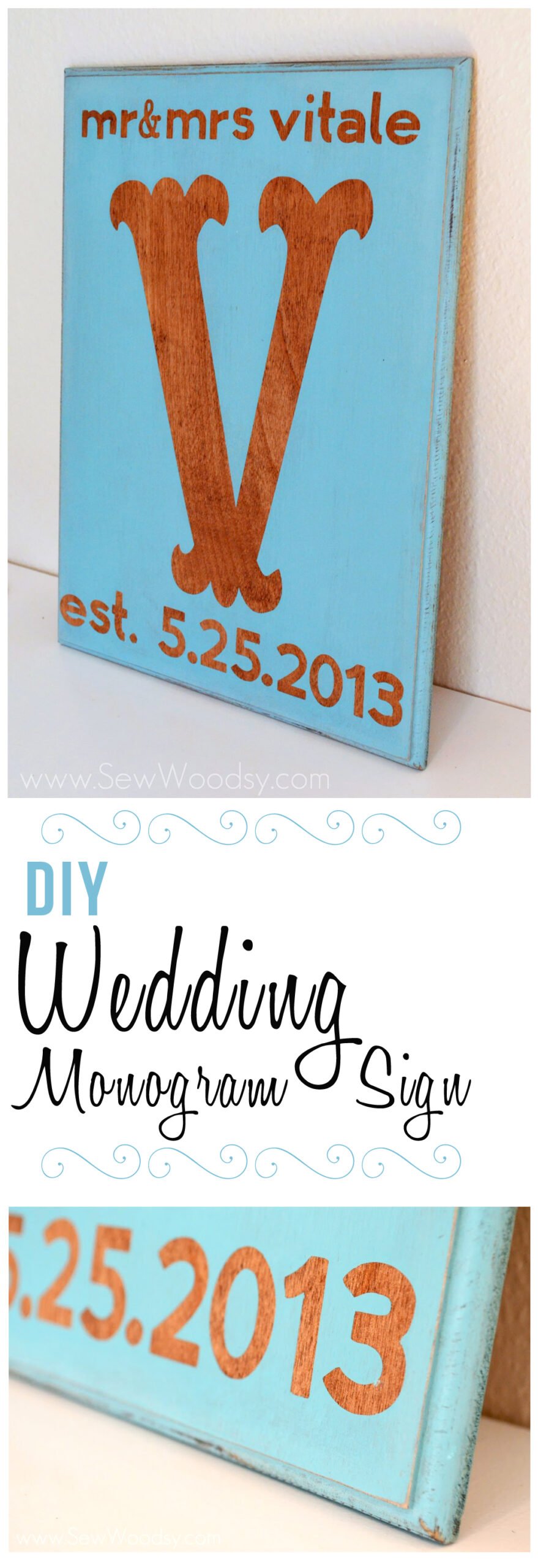 DIY Wedding Monogram Sign from SewWoodsy.com #cricut #wedding #DIY #craft