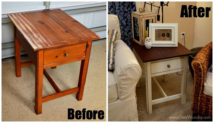 Before and after how to refinish an end table #3MDIY