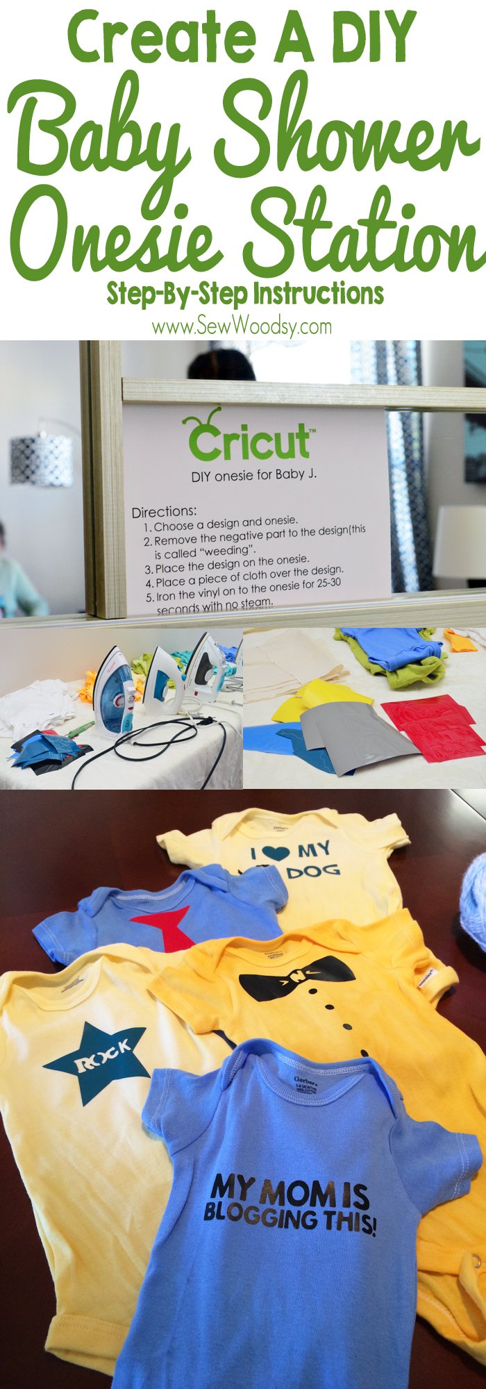 Baby Shower Onesie Station using Cricut Iron-On Vinyl #babyshower #DIY #Craft #Cricut