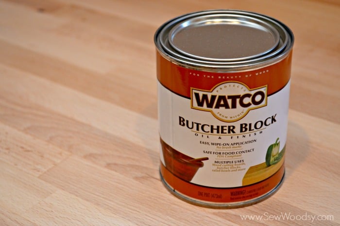 Watco Butcher Block Oil can on a light wood surface