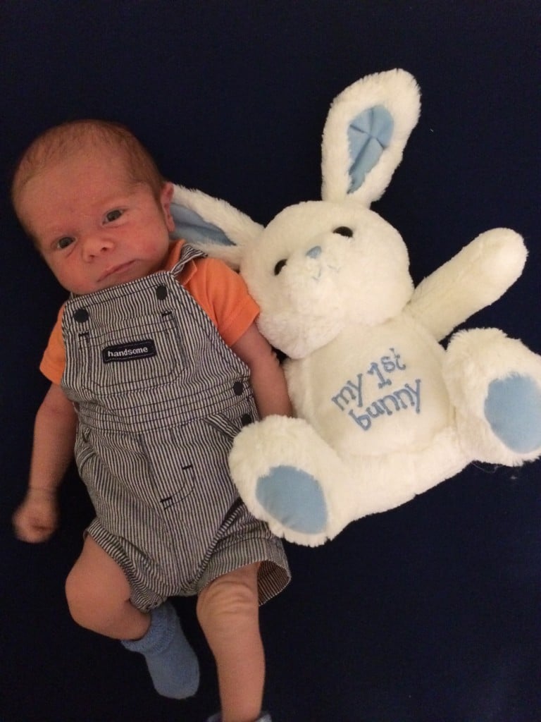 newborn with his first easter bunny!