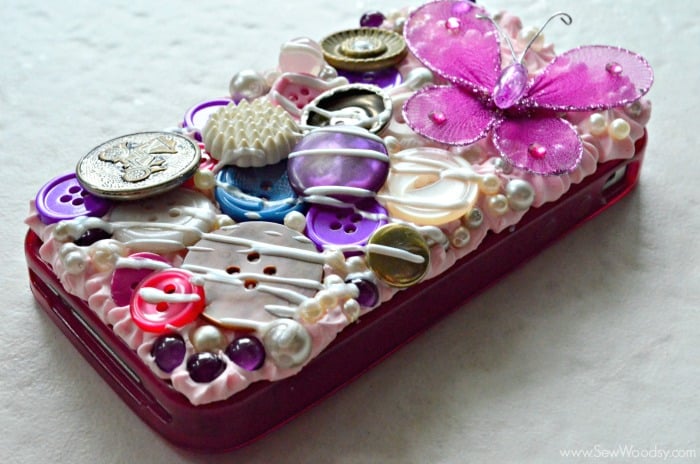 Decoden Button Phone Case with Mod Podge Collage Clay Sew Woodsy