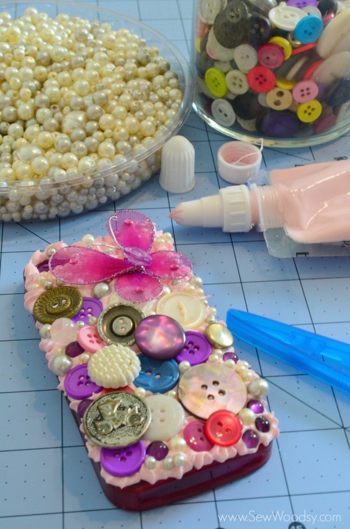 Decoden Button Phone Case with Mod Podge Collage Clay - Sew Woodsy