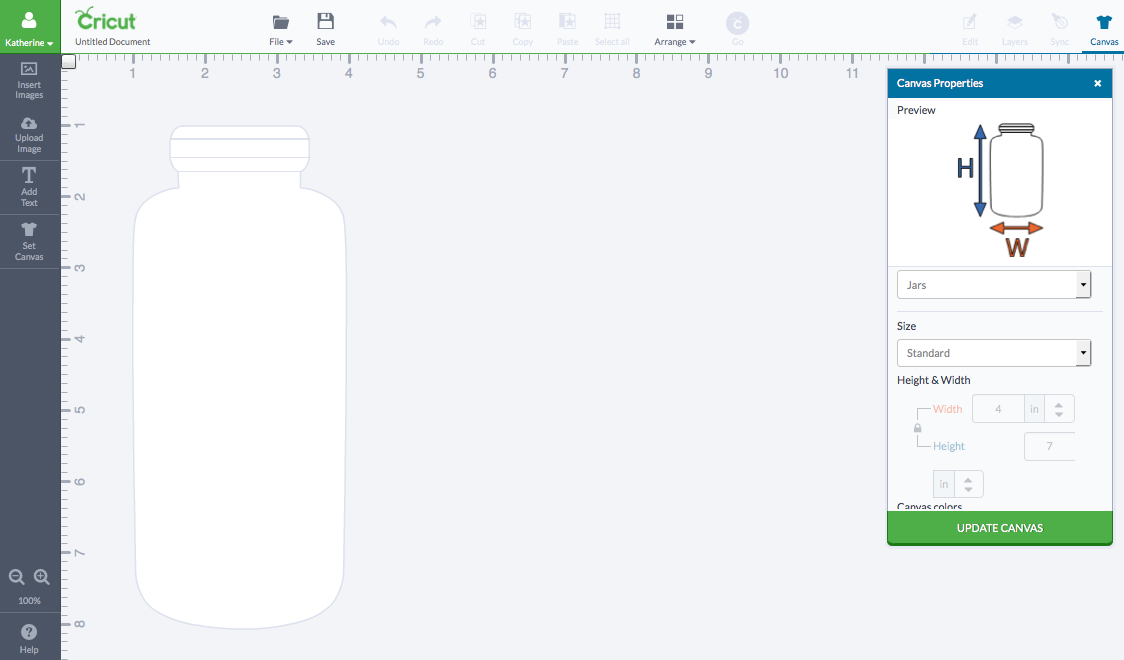 jar canvas on Cricut Design Space