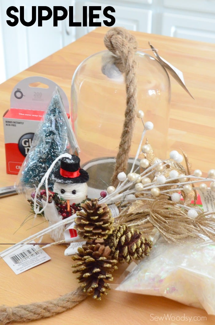 DIY Snowman Bell Jar supplies