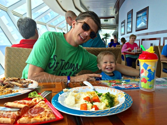 Father and Son eating lunch on a cruise ship