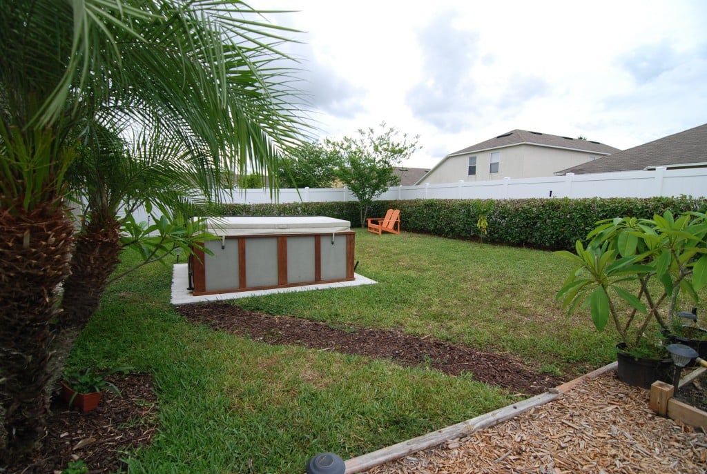 back yard with pathway