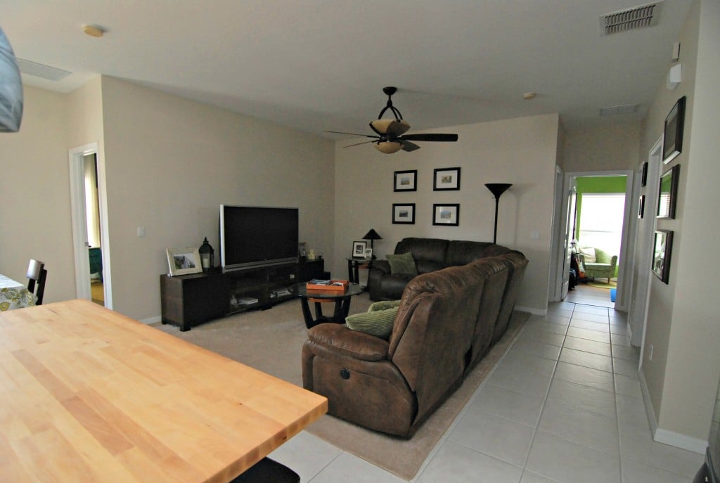 view of the living room from the kitchen