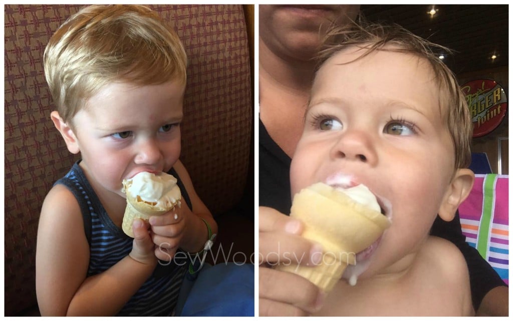 Toddler eating ice cream on cruise ship