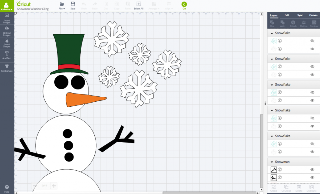 DIY Toddler-Friendly Snowman Window Clings Cricut Design Space Screen Shot