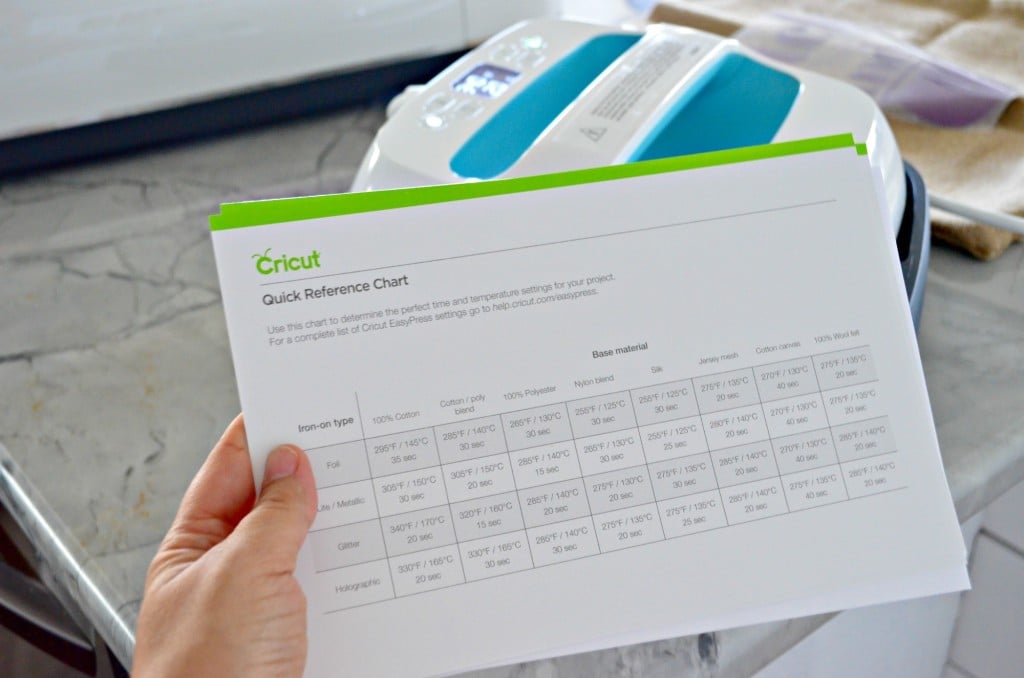 Cricut EasyPress Quick Reference Chart