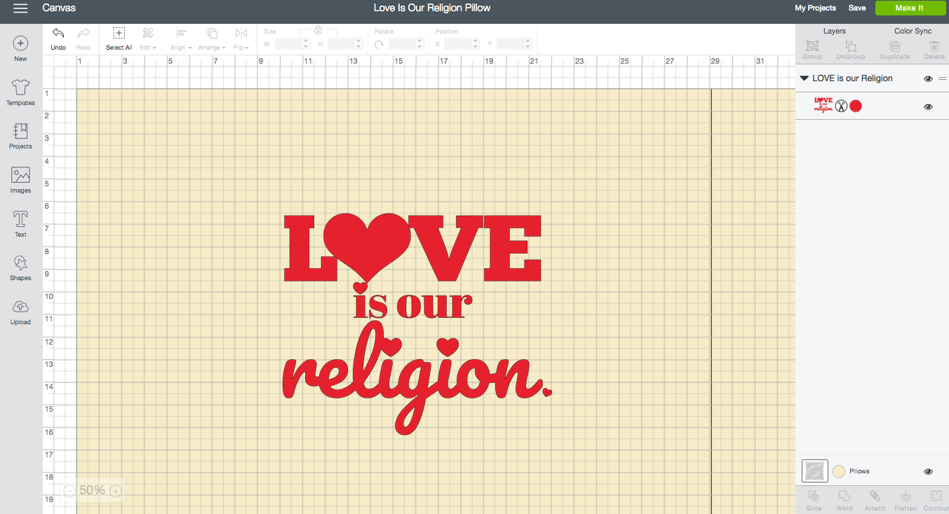 Love is our Religion Cricut Design Space Screen Shot