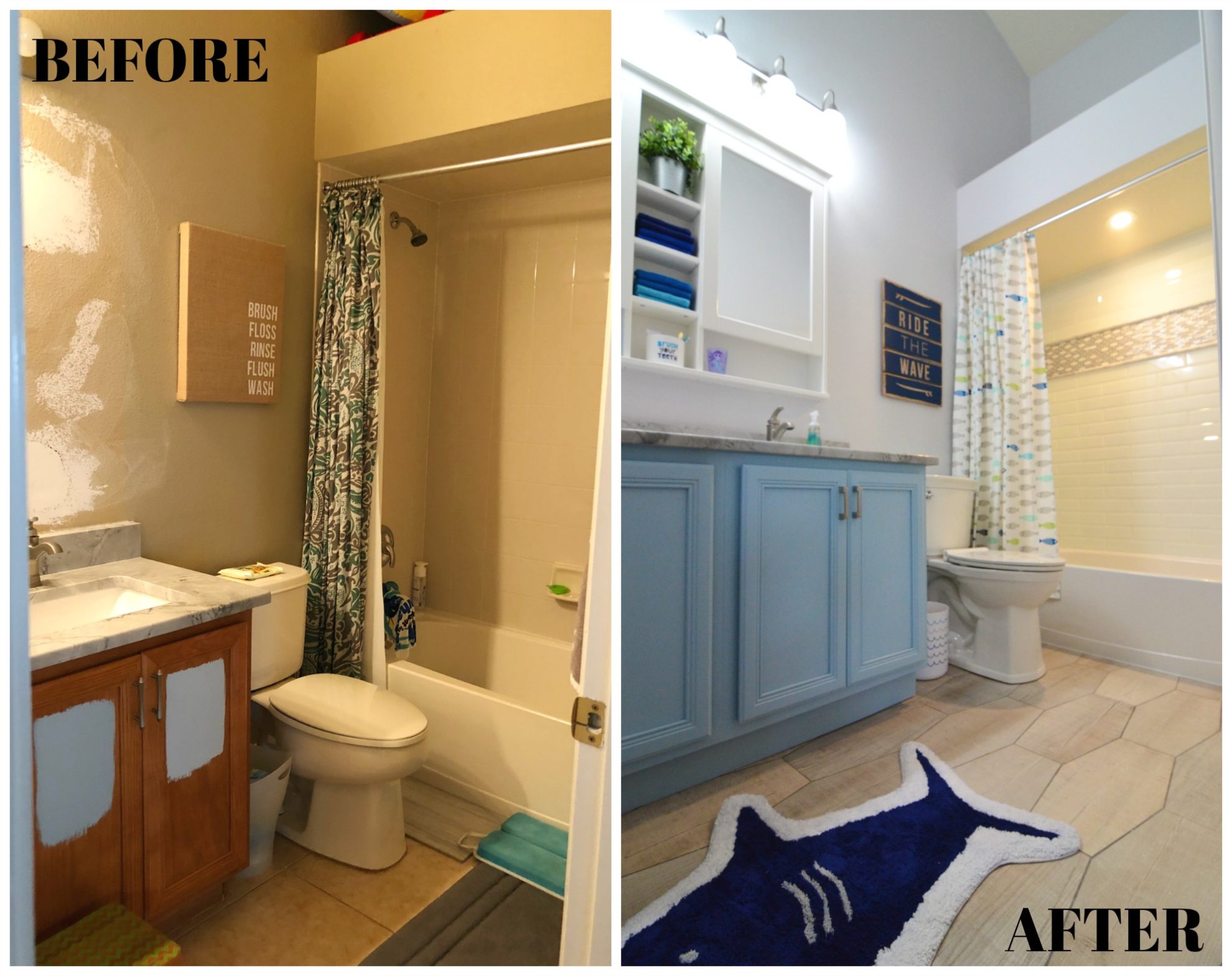 Kids Bathroom Renovation BEFORE & AFTER Bathroom Tile Floor and Shower