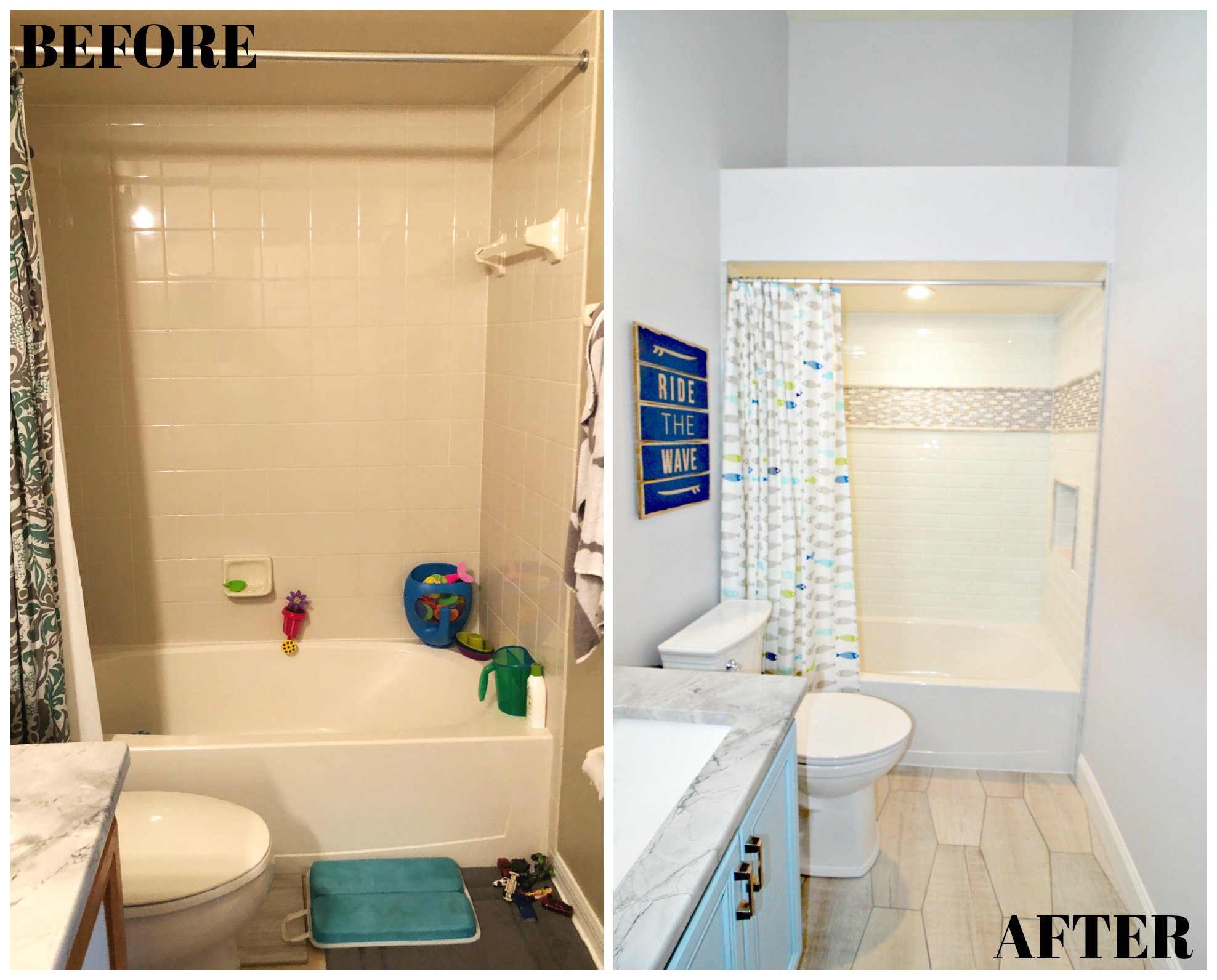 Kids Bathroom Renovation BEFORE & AFTER Bathroom Tile Floor and Shower