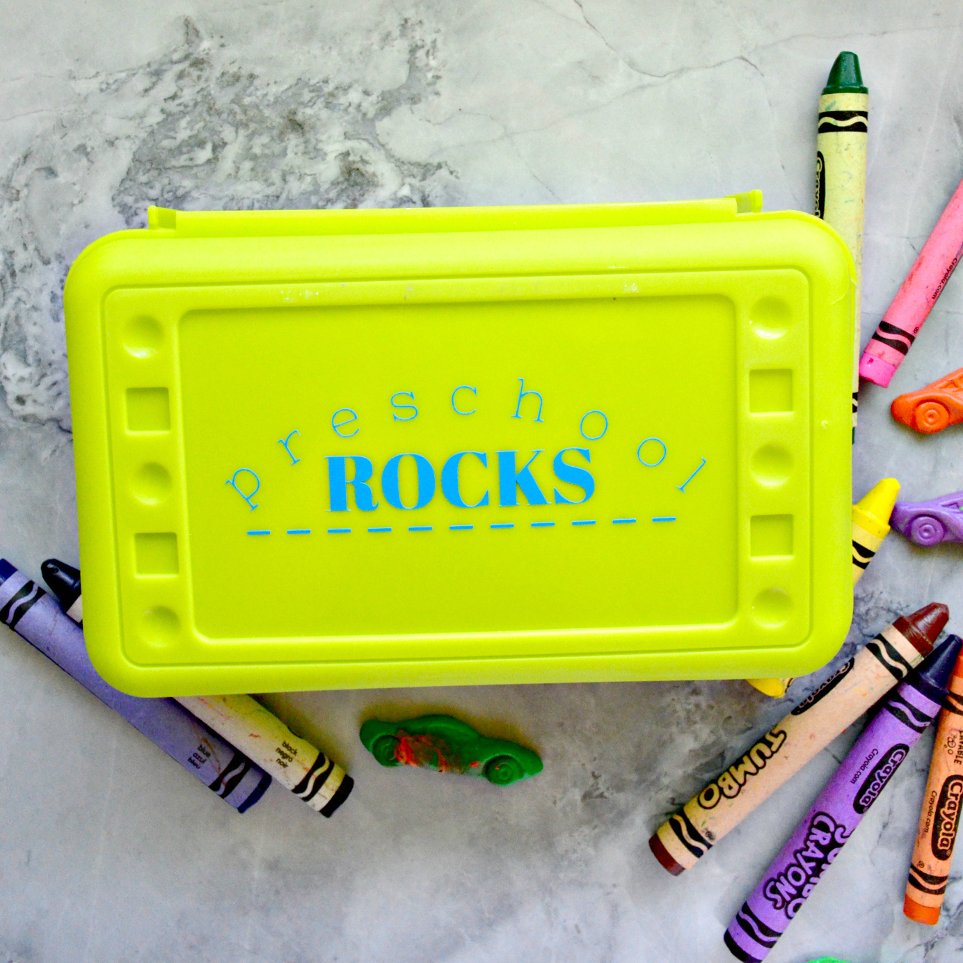 Preschool Rocks Custom Crayon Box