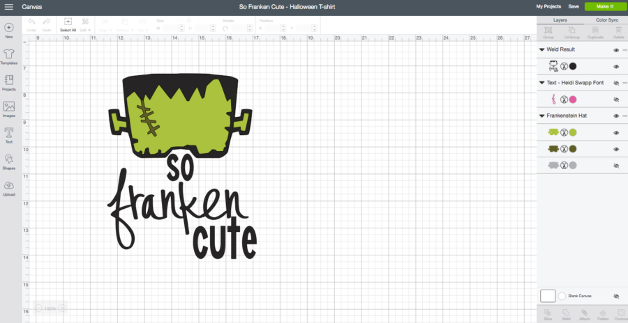 So Franken Cute - DIY Halloween T-Shirt Cricut Design Space Screen Shot