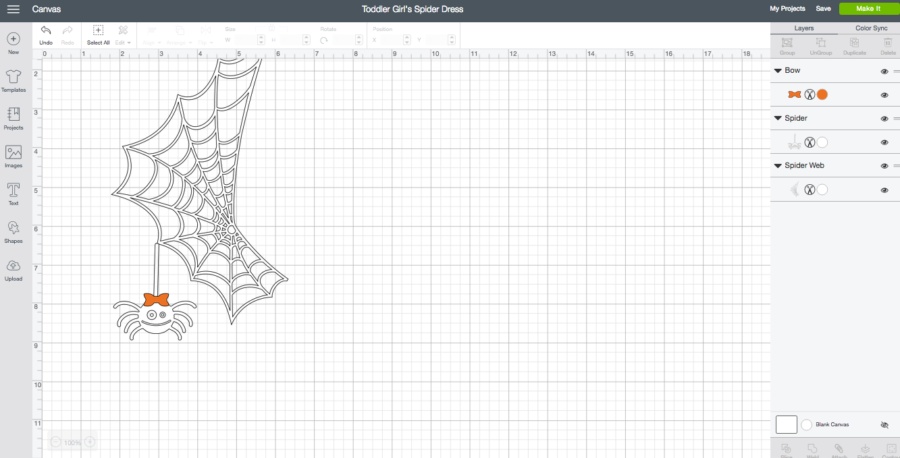 Toddler Girls DIY Spider Web Dress Cricut Design Space Screen Shot