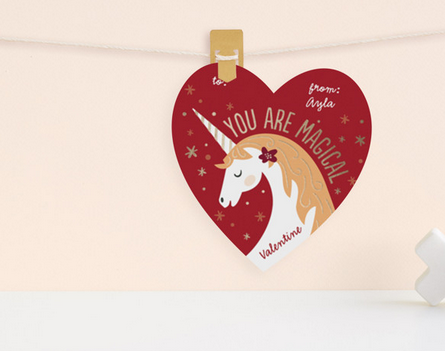 Magical Unicorn Valentine with heart shape from Minted