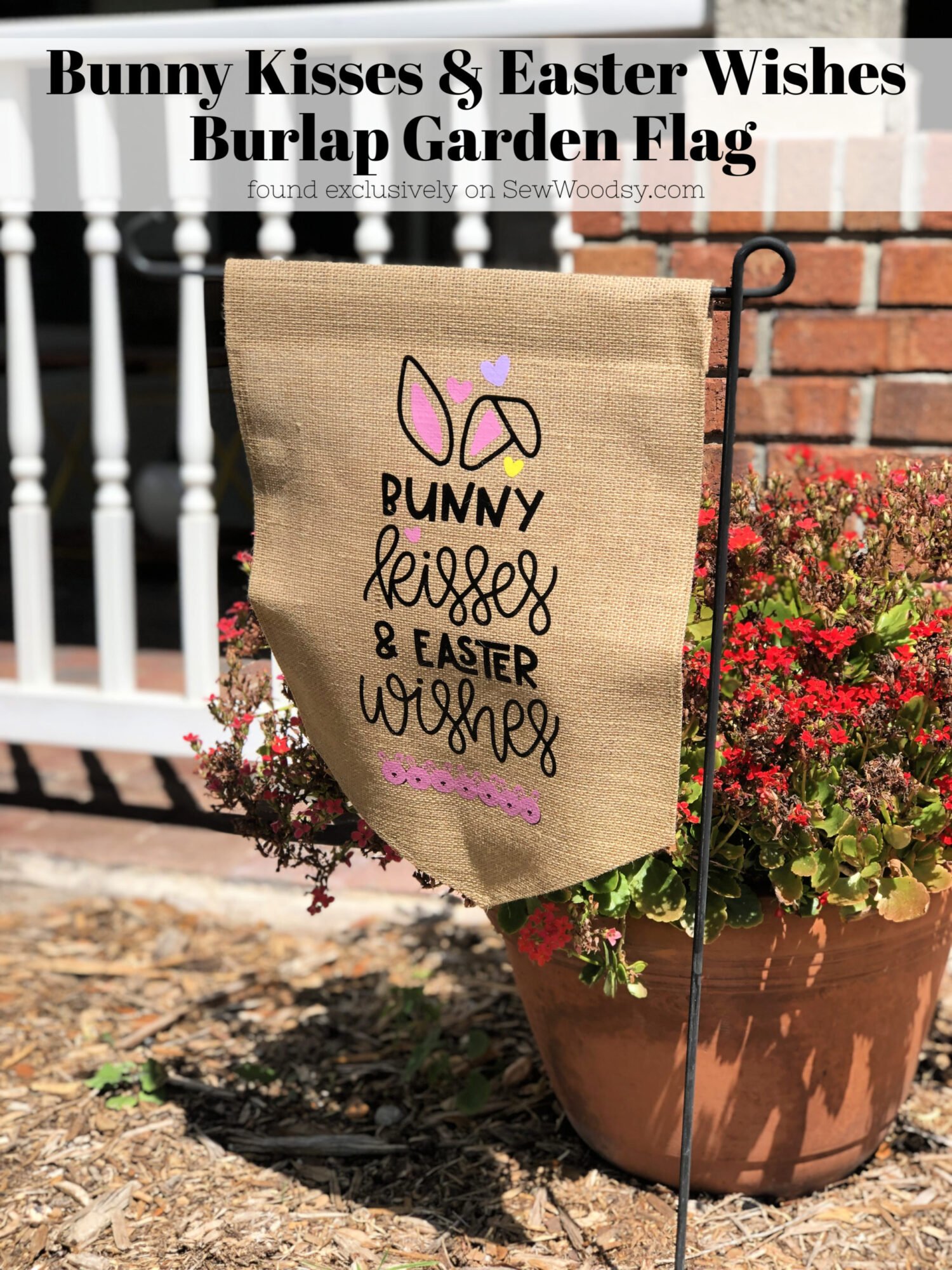 Bunny Kisses & Easter Wishes Burlap Garden Flag