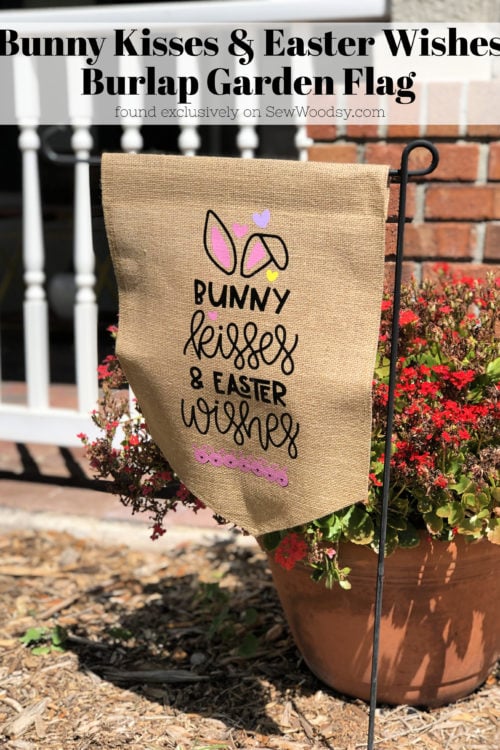 Bunny Kisses & Easter Wishes Burlap Garden Flag