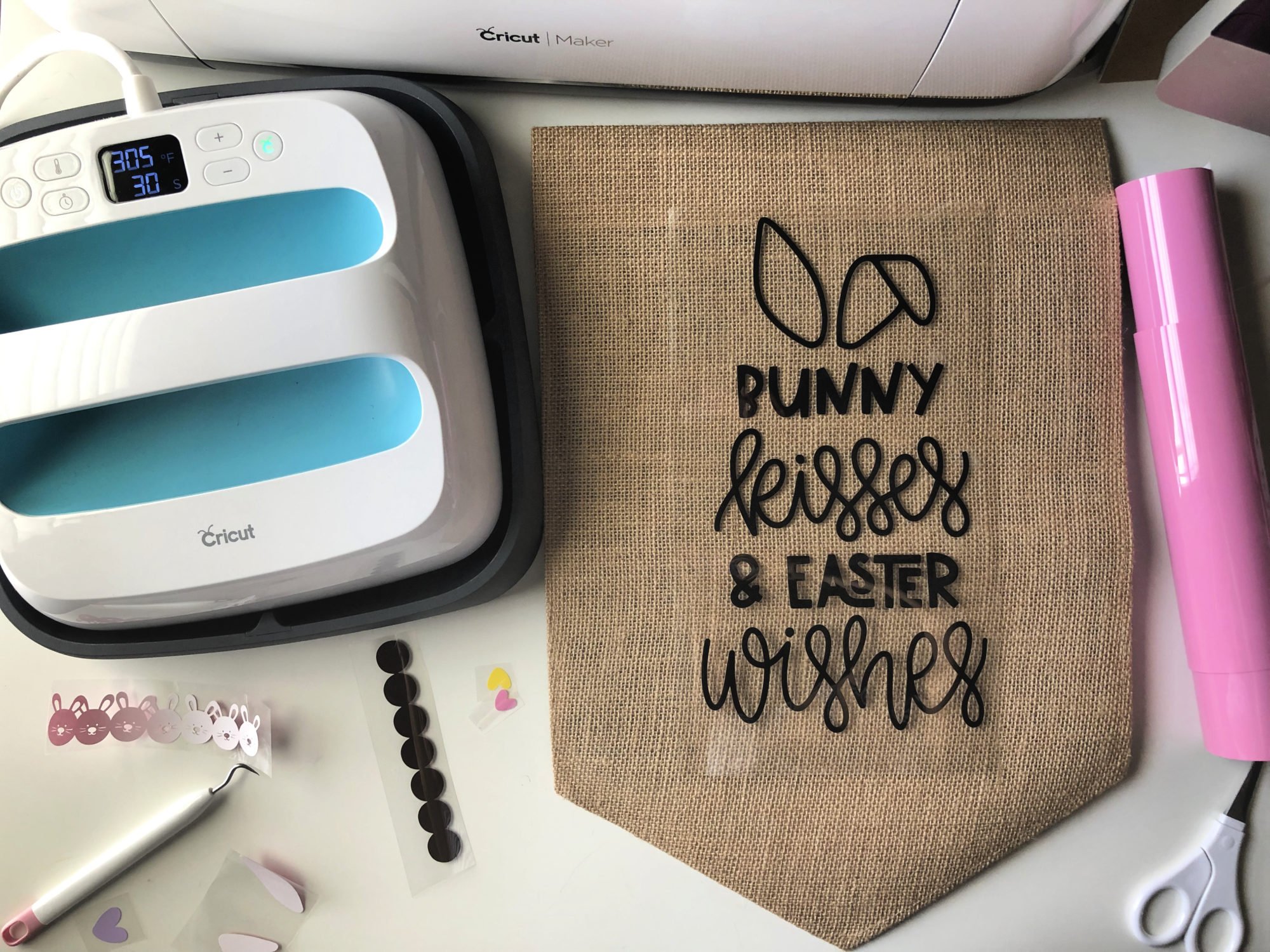 Bunny Kisses & Easter Wishes Burlap Garden Flag