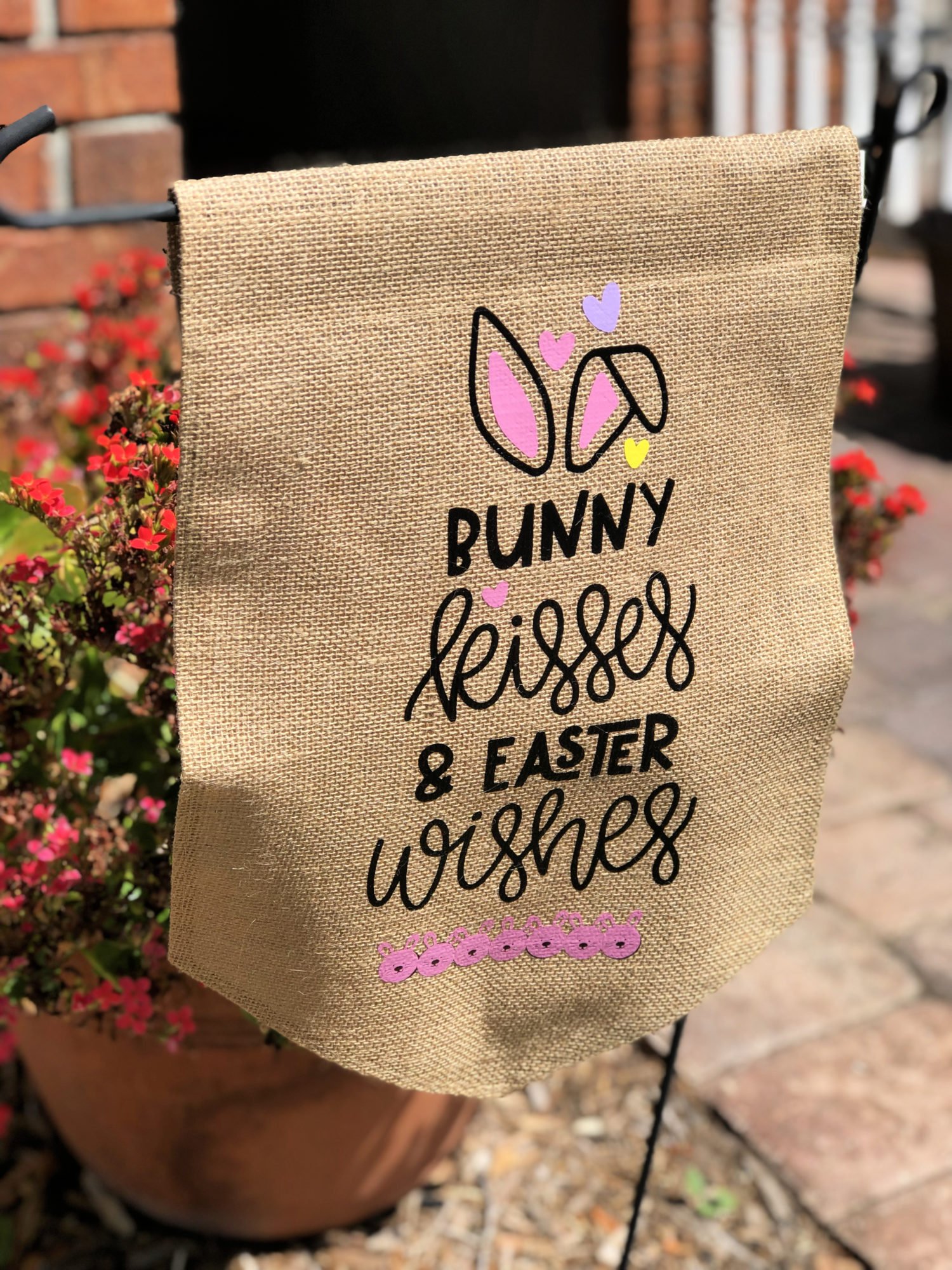 Bunny Kisses & Easter Wishes Burlap Garden Flag - Sew Woodsy
