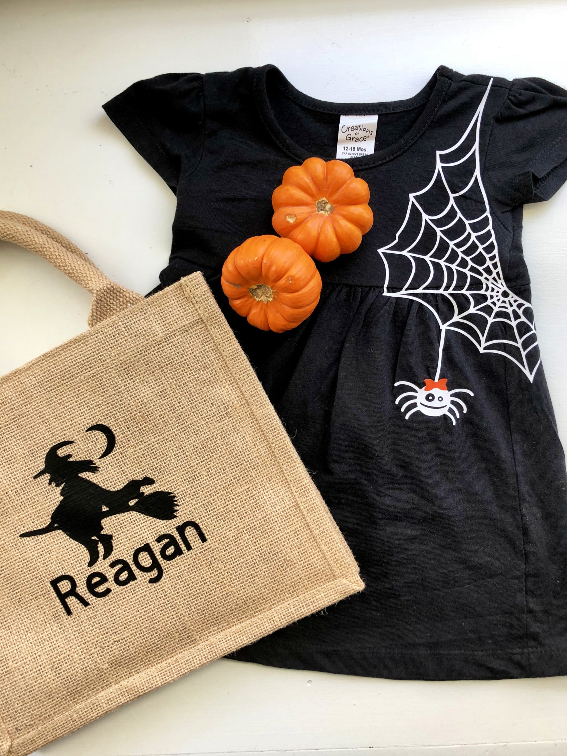 Personalized Burlap Trick or Treat Bag with Spider Girls Dress