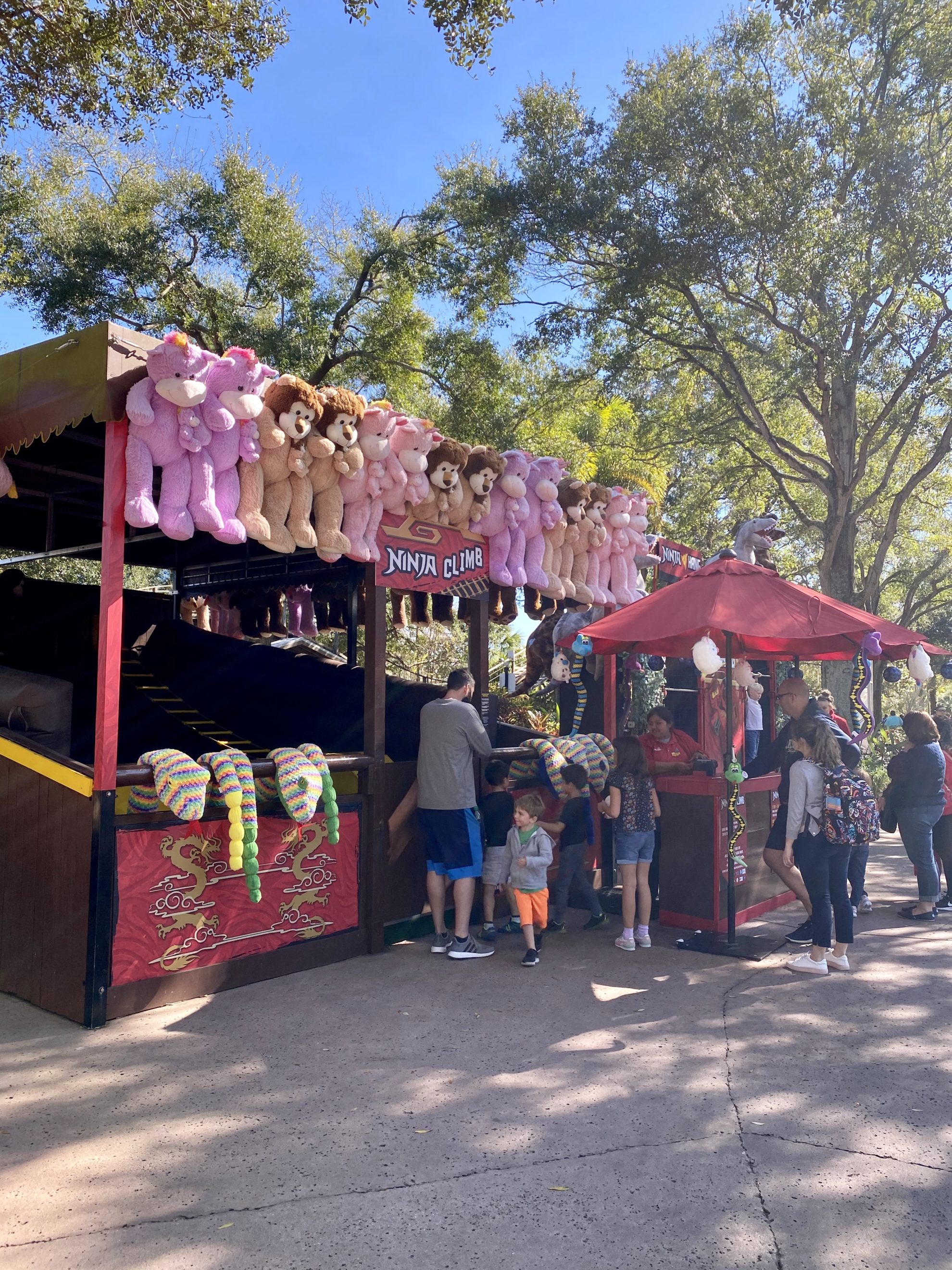 Ninja Skills Test game with plush animals hanging.