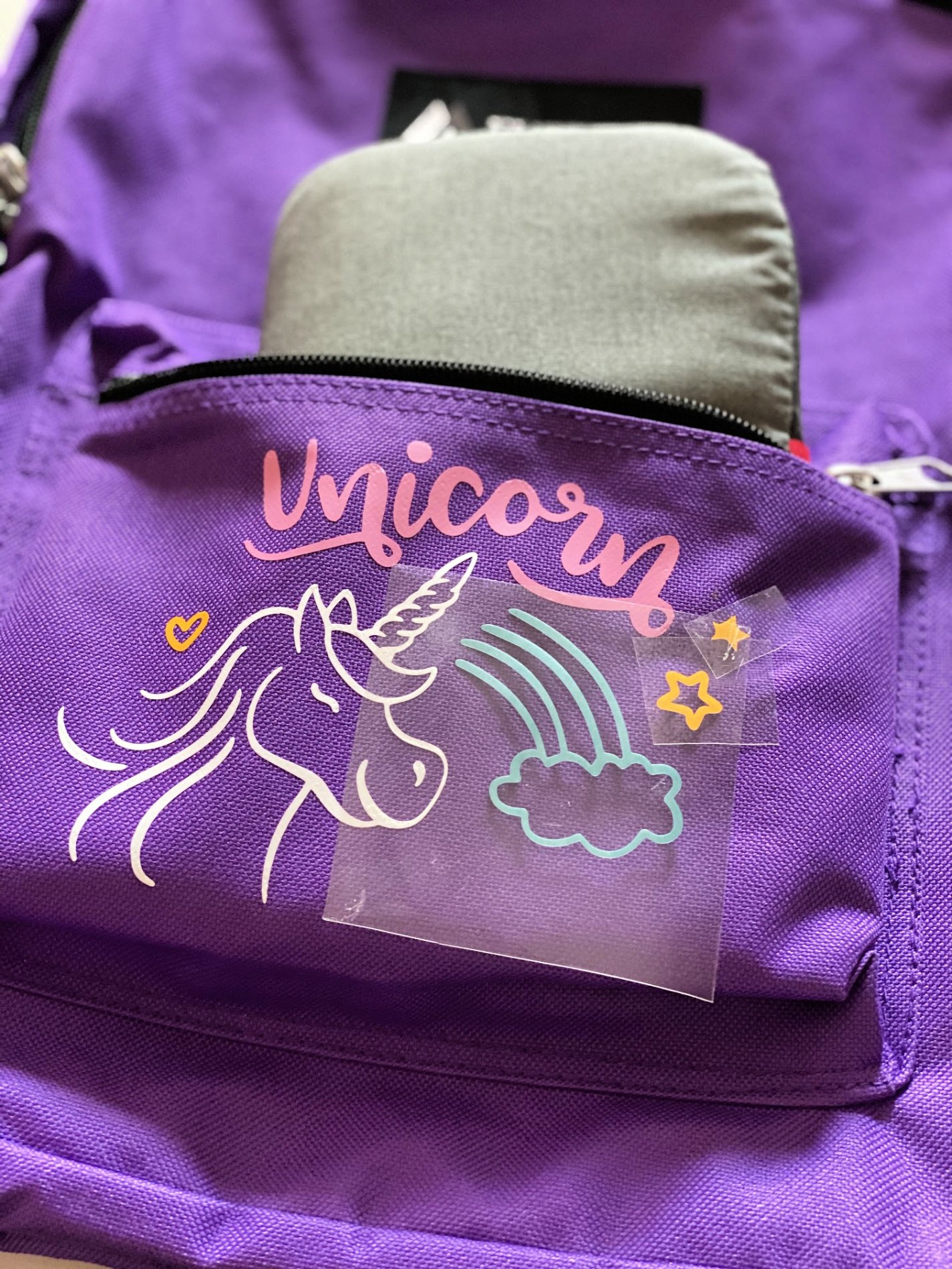 Unicorn Backpack Iron-On Vinyl layers.