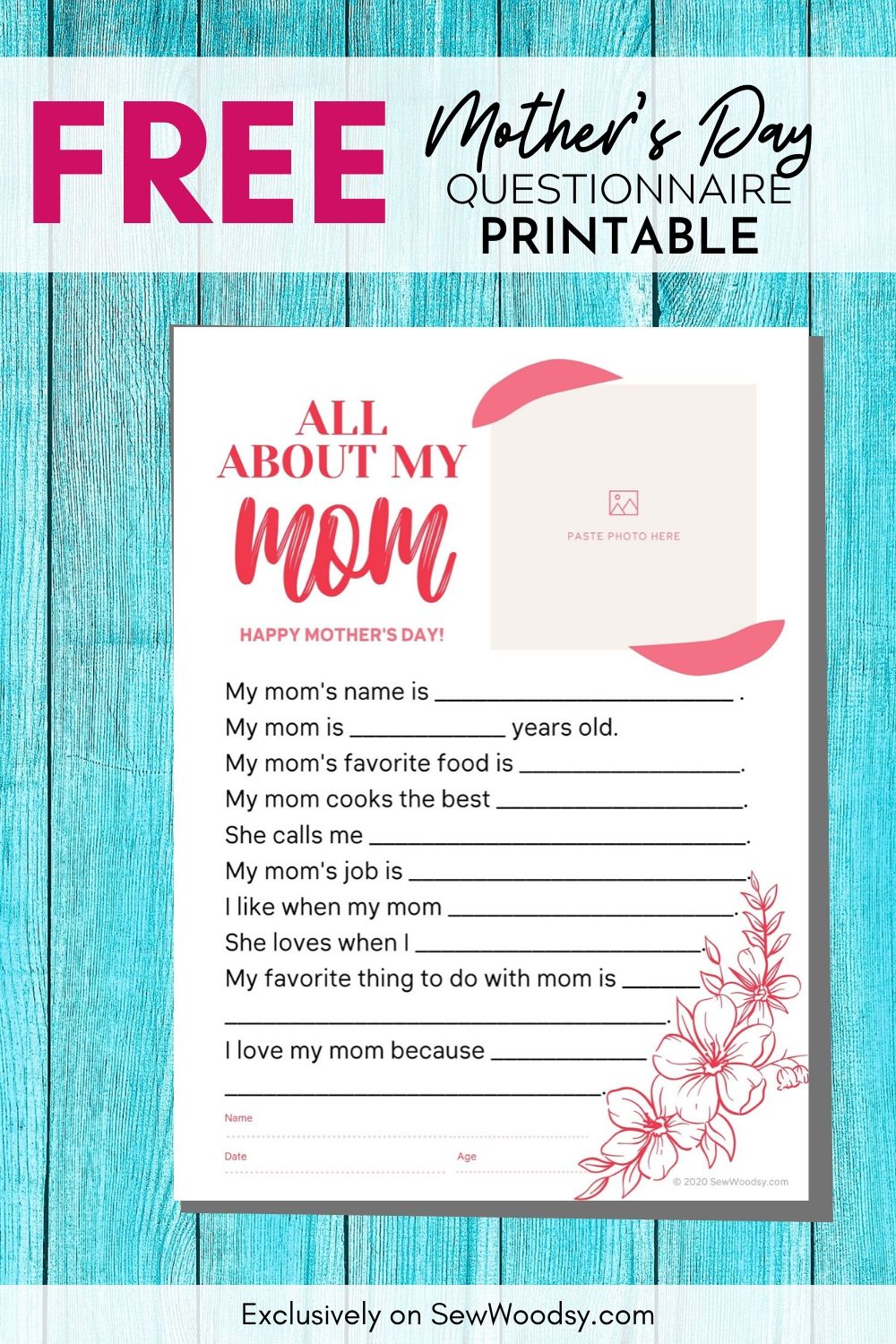 Free Mother's Day Questionnaire Printable preview with text