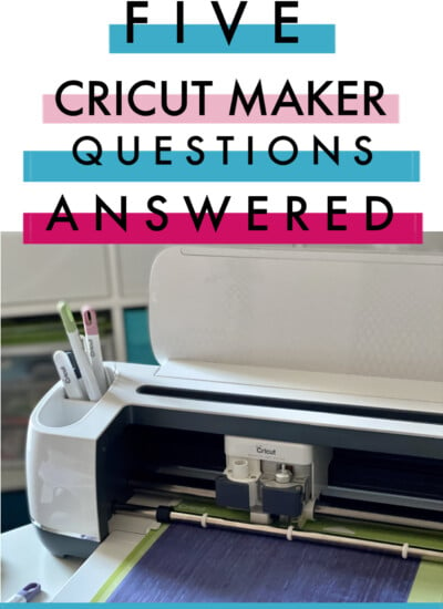 Cricut Maker cutting purple Infusible Ink with text on photo for Pinterest