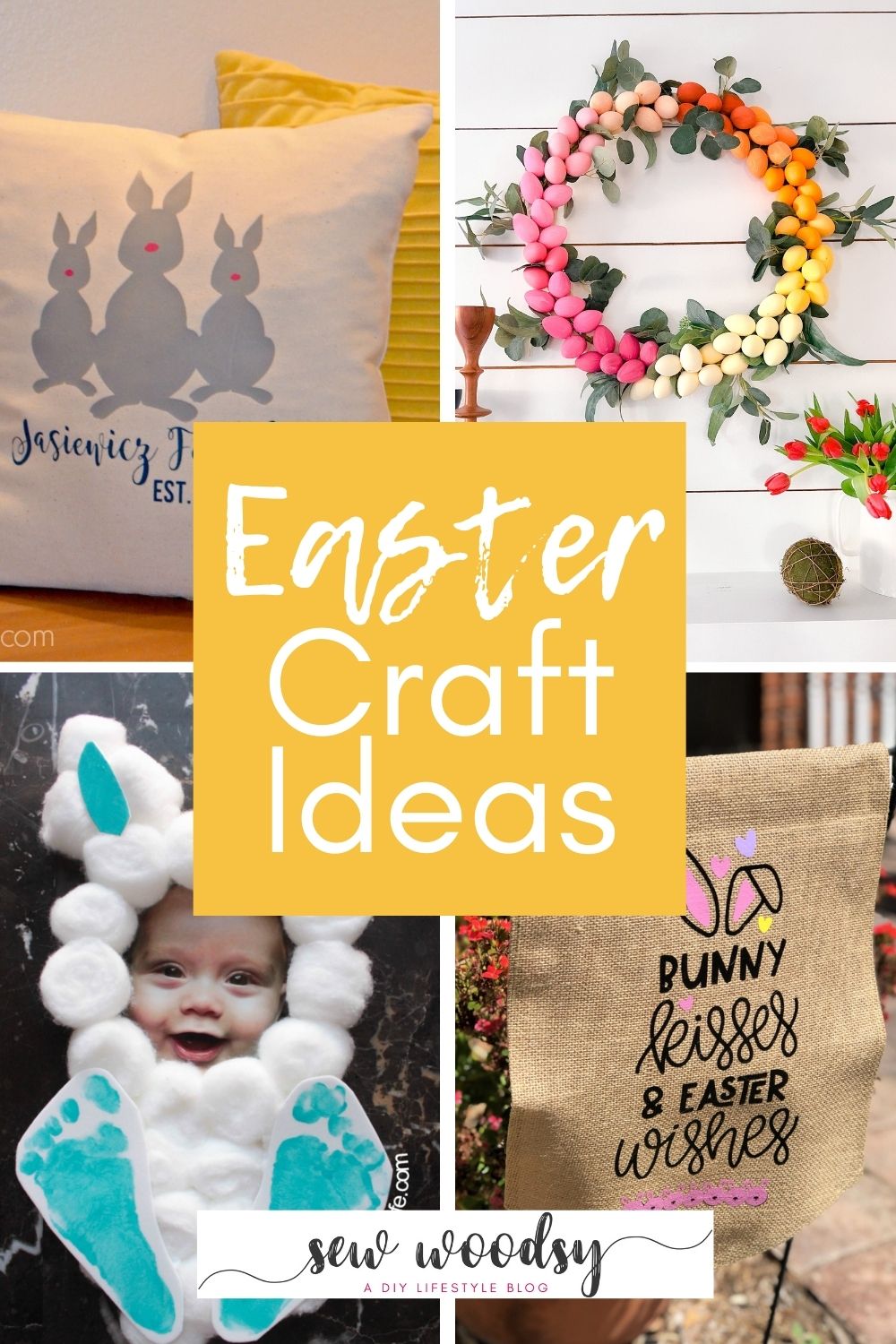 Four photos of Easter crafts with text title on image for Pinterest.