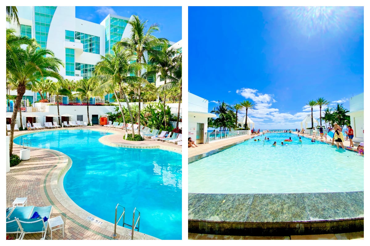 lagoon style pool and infinity pool over looking the beach.