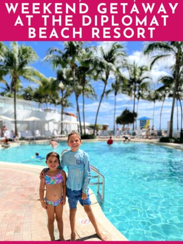 Two children standing next to a pool with post title text on image for Pinterest.