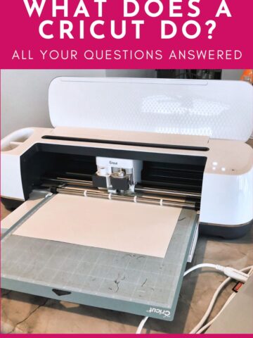 White Cricut machine with post title text on image for Pinterest.