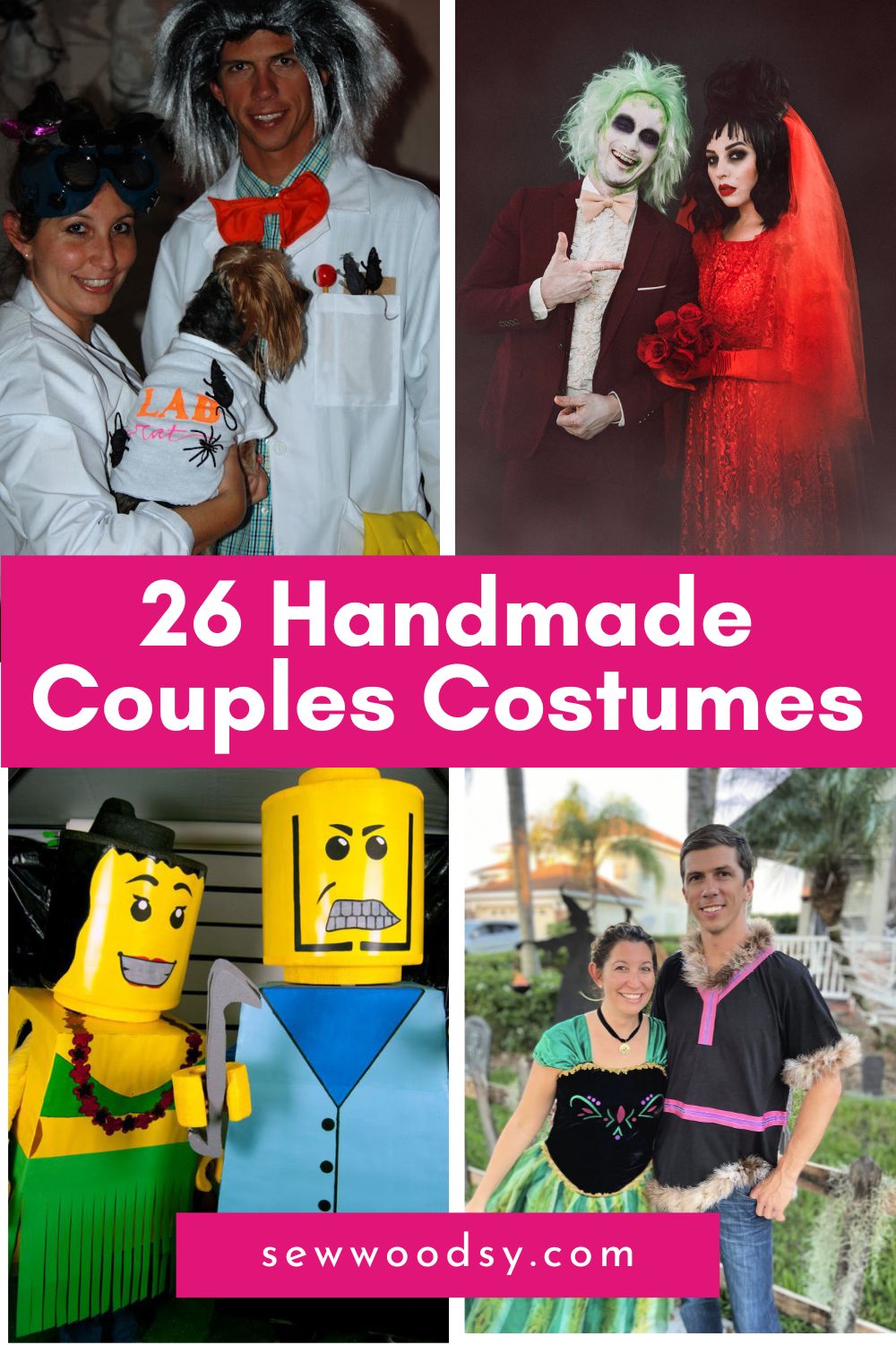 Four different couples in costumes with text on image for Pinterest.